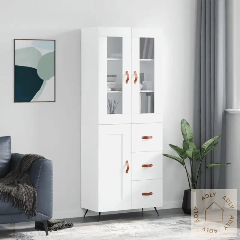 Highboard Hvit 69,5X34X180 Cm Konstruert Tre