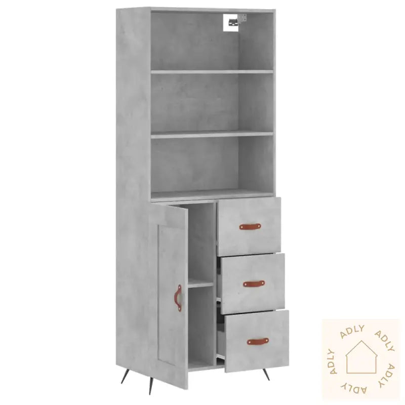 Highboard Betonggrå 69,5X34X180 Cm Konstruert Tre