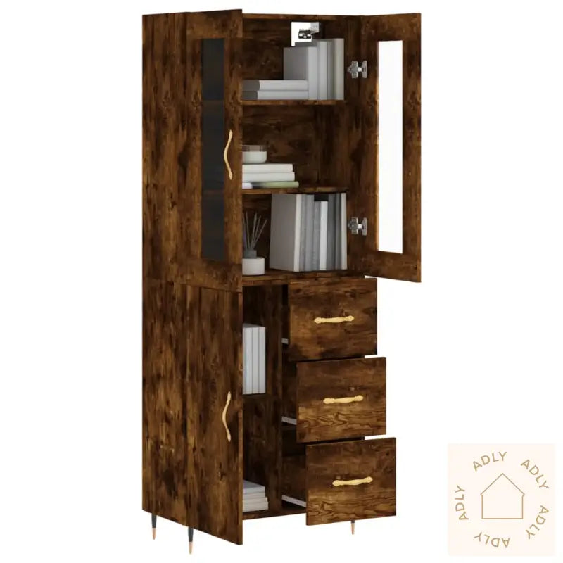 Highboard Røkt Eik 69,5X34X180 Cm Konstruert Tre