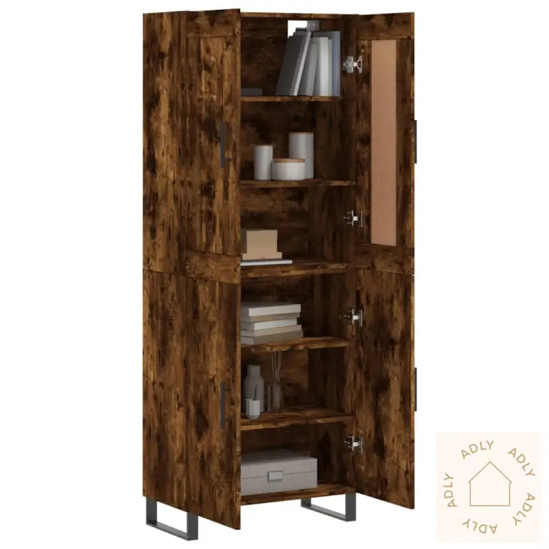 Highboard Røkt Eik 69,5X34X180 Cm Konstruert Tre