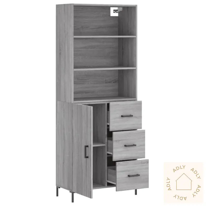 Highboard Grå Sonoma 69,5X34X180 Cm Konstruert Tre