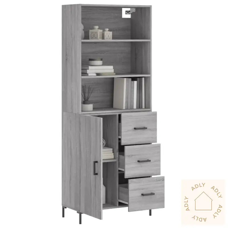Highboard Grå Sonoma 69,5X34X180 Cm Konstruert Tre