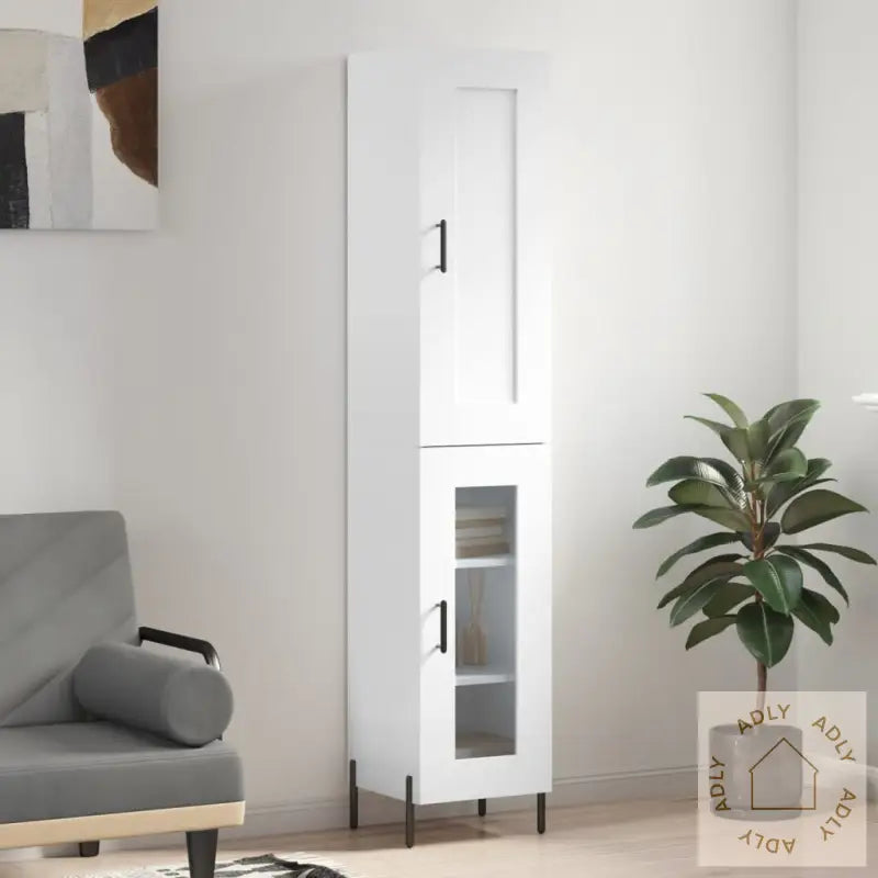 Highboard Hvit 34,5X34X180 Cm Konstruert Tre