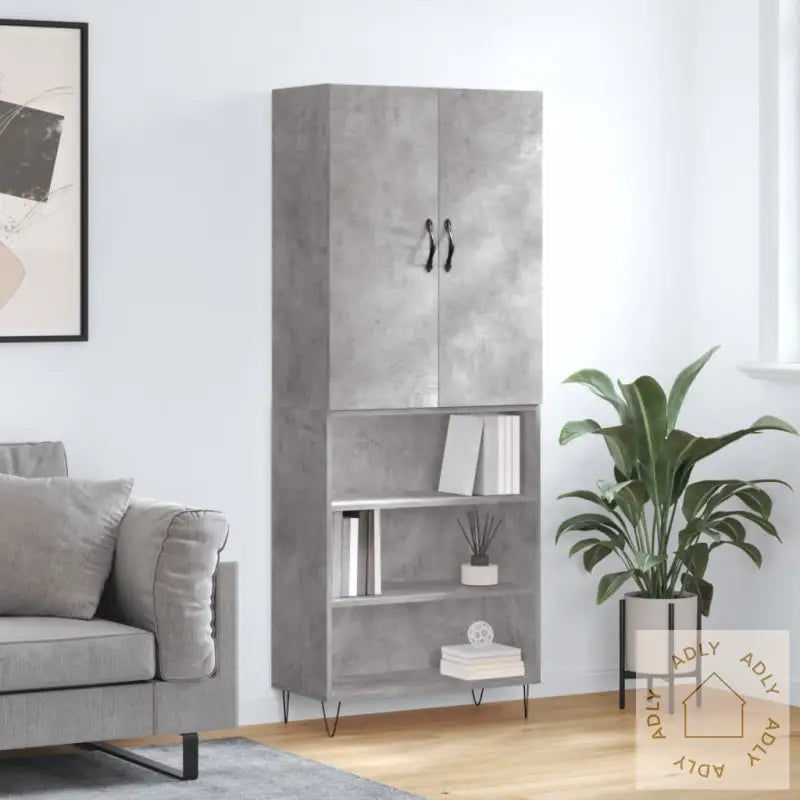 Highboard Betonggrå 69,5X34X180 Cm Konstruert Tre
