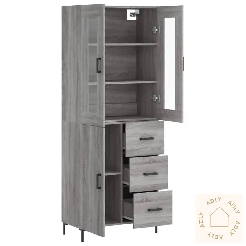 Highboard Grå Sonoma 69,5X34X180 Cm Konstruert Tre