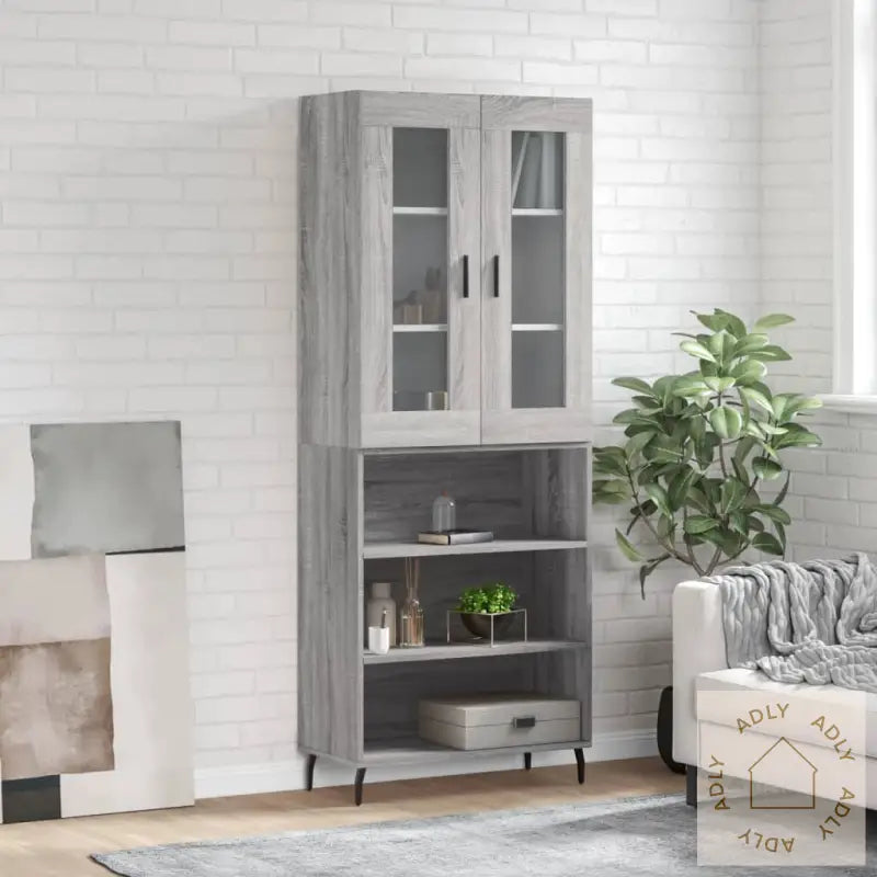 Highboard Grå Sonoma 69,5X34X180 Cm Konstruert Tre