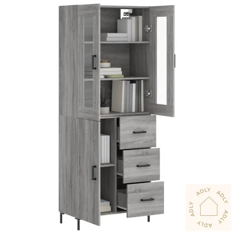 Highboard Grå Sonoma 69,5X34X180 Cm Konstruert Tre