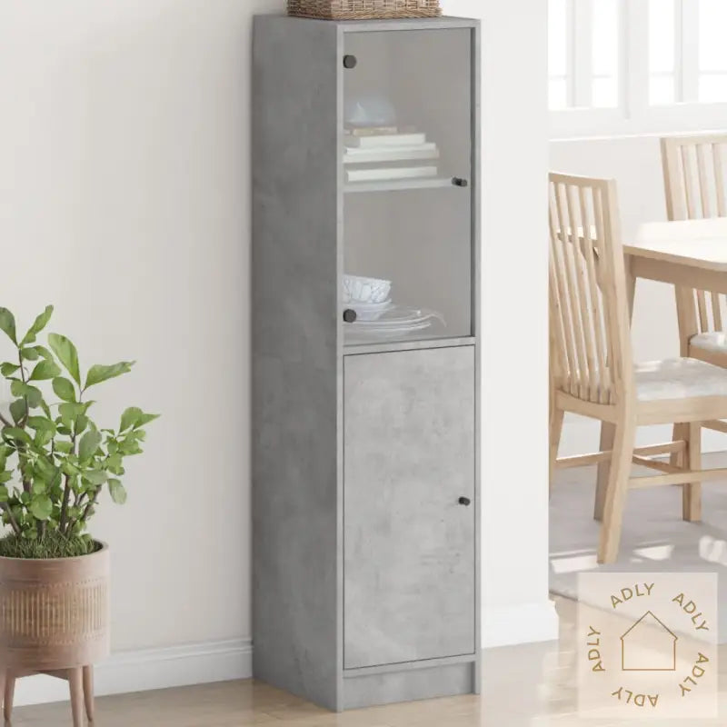Highboard Med Glassdører Betonggrå 35X37X142 Cm