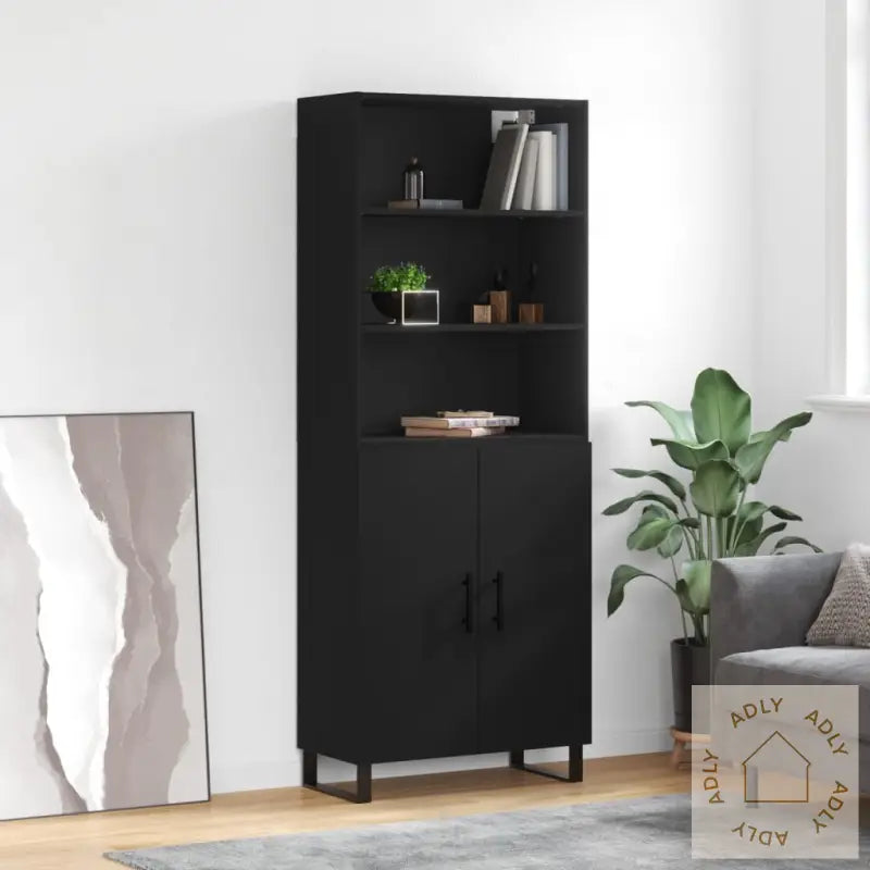 Highboard Svart 69,5X34X180 Cm Konstruert Tre