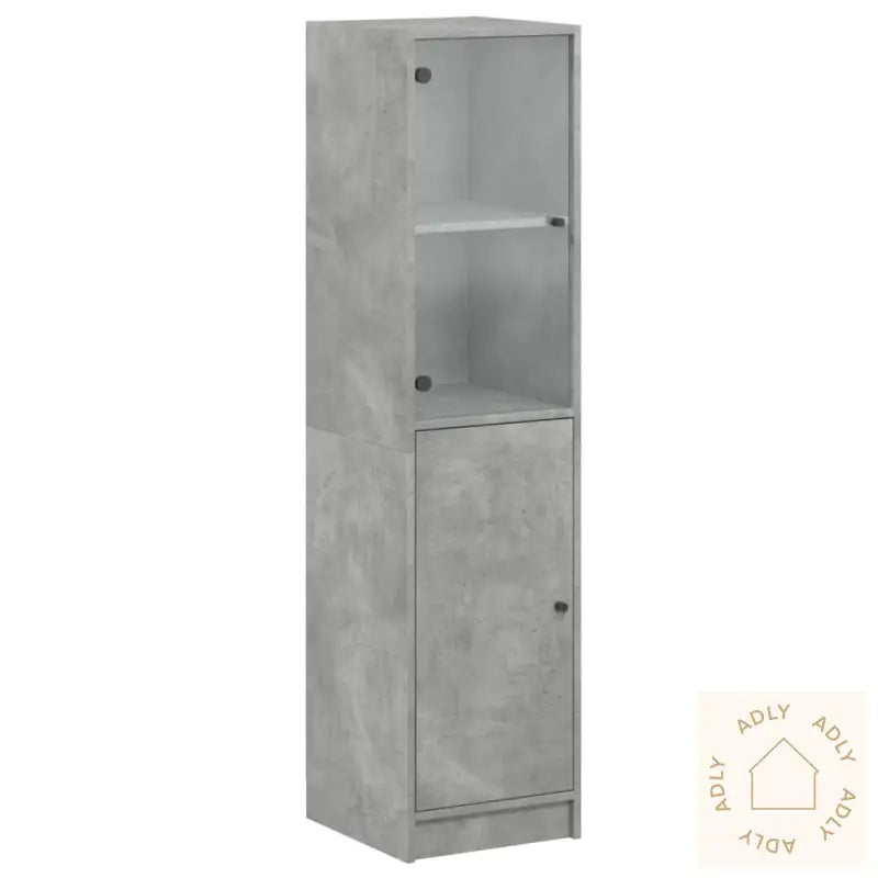 Highboard Med Glassdører Betonggrå 35X37X142 Cm