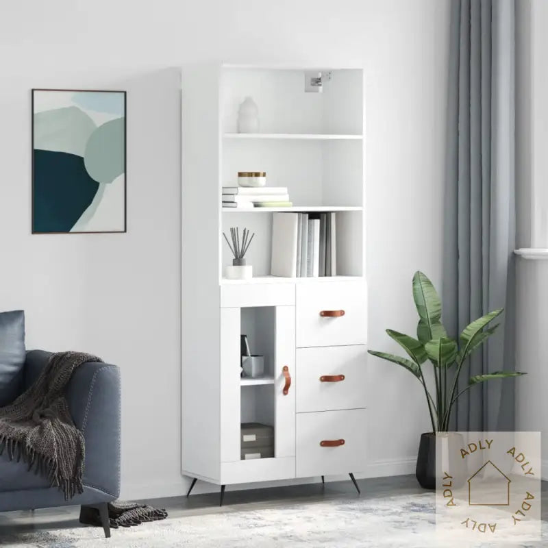 Highboard Hvit 69,5X34X180 Cm Konstruert Tre