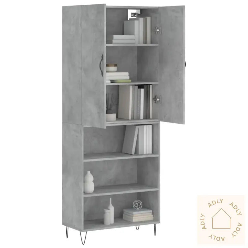 Highboard Betonggrå 69,5X34X180 Cm Konstruert Tre