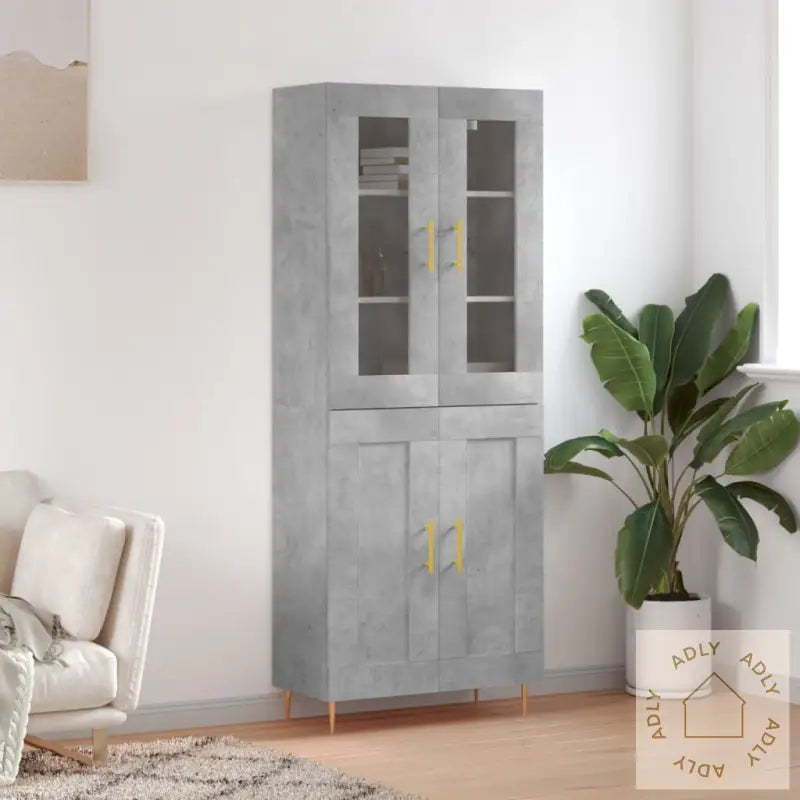Highboard Betonggrå 69,5X34X180 Cm Konstruert Tre