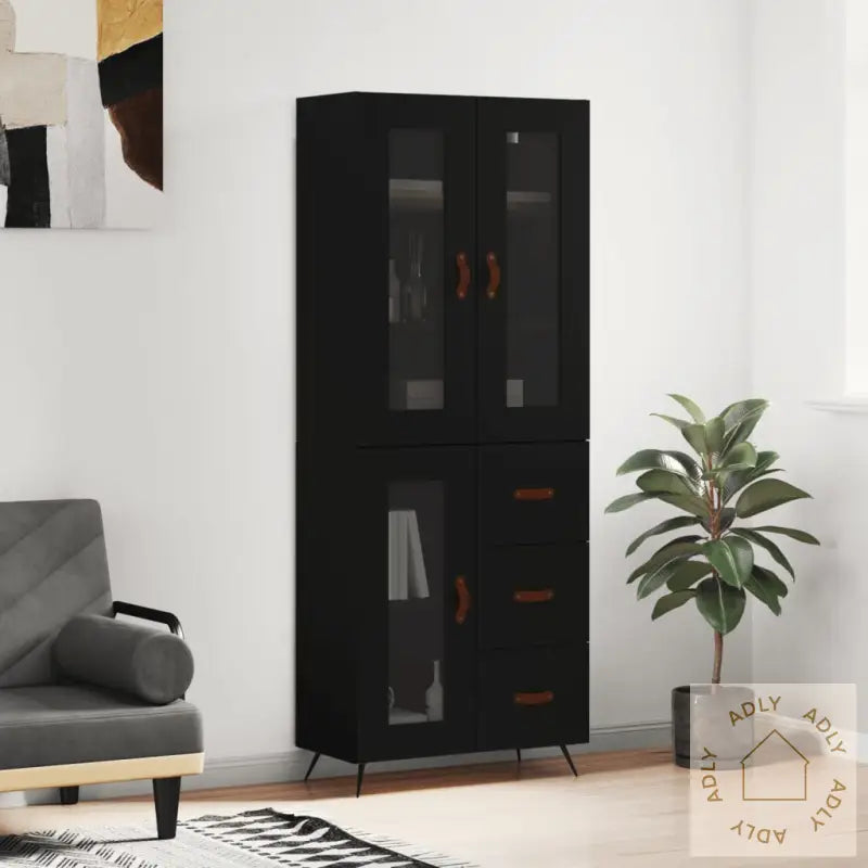 Highboard Svart 69,5X34X180 Cm Konstruert Tre