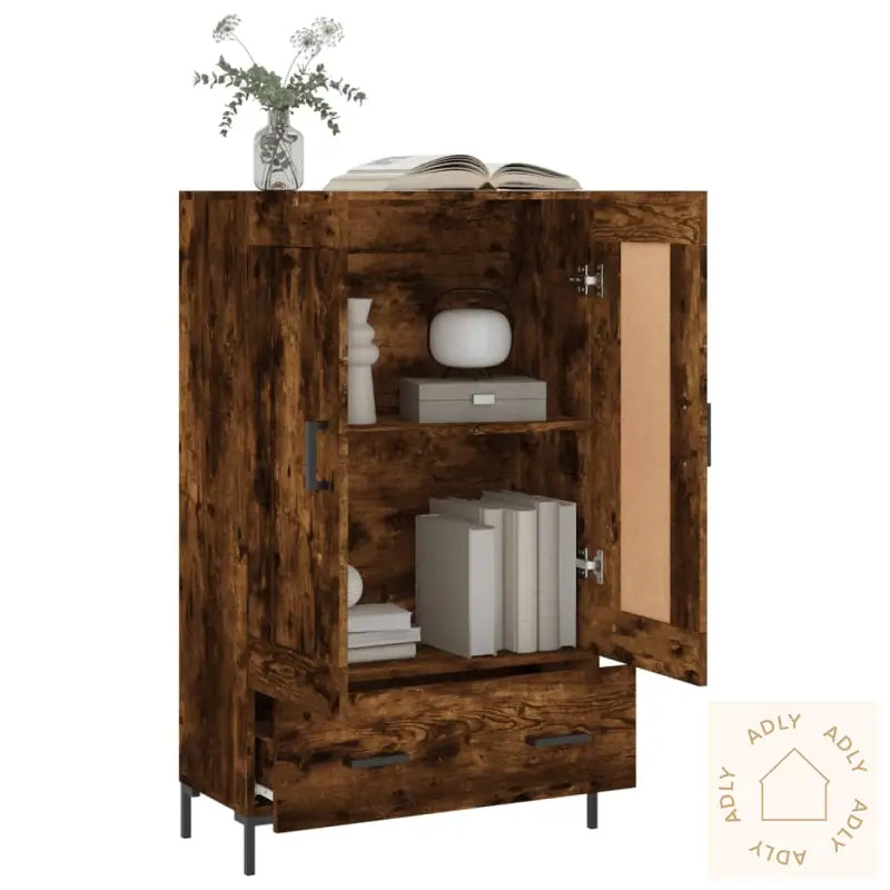 Highboard Røkt Eik 69,5X31X115 Cm Konstruert Tre