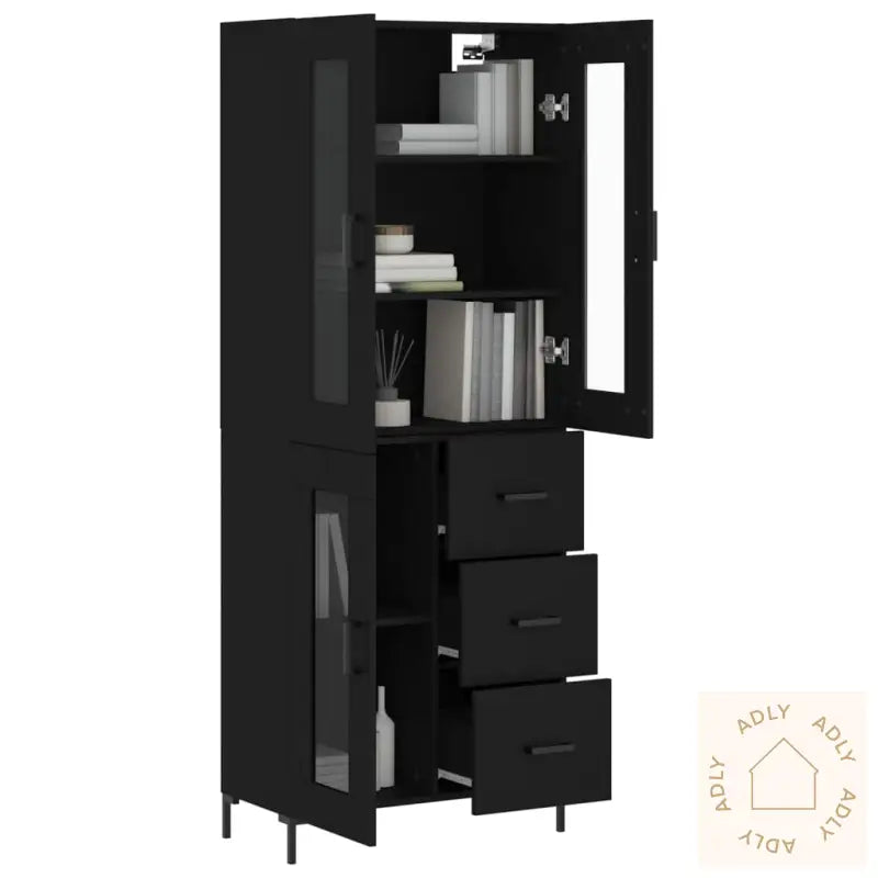 Highboard Svart 69,5X34X180 Cm Konstruert Tre