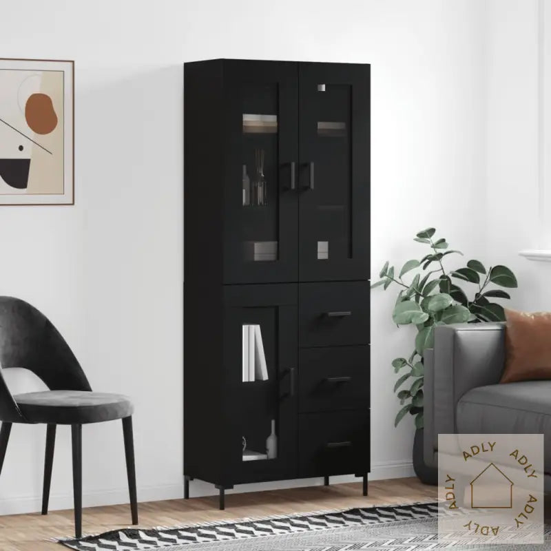 Highboard Svart 69,5X34X180 Cm Konstruert Tre