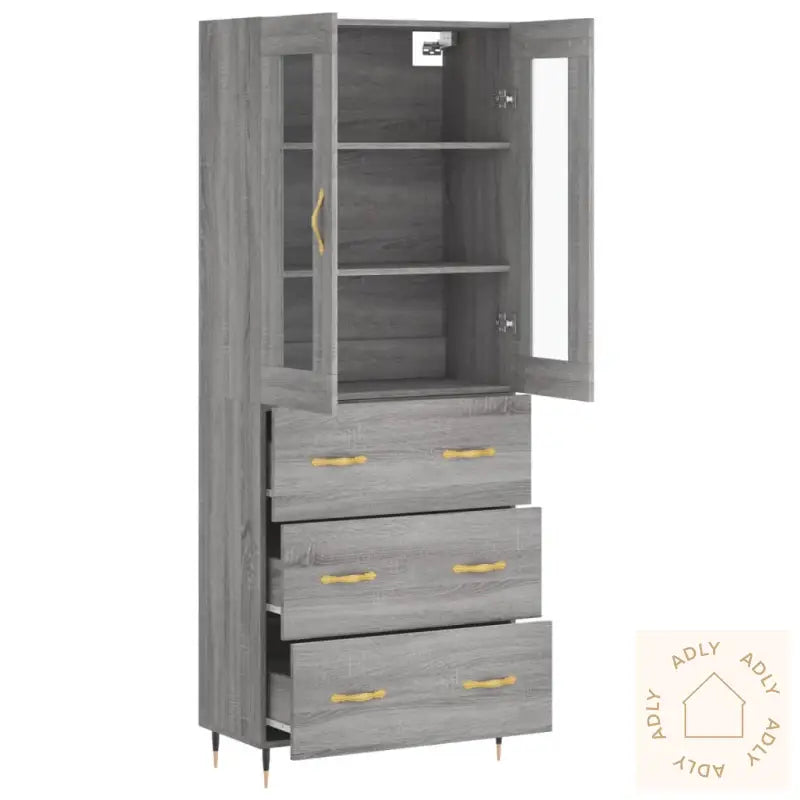 Highboard Grå Sonoma 69,5X34X180 Cm Konstruert Tre