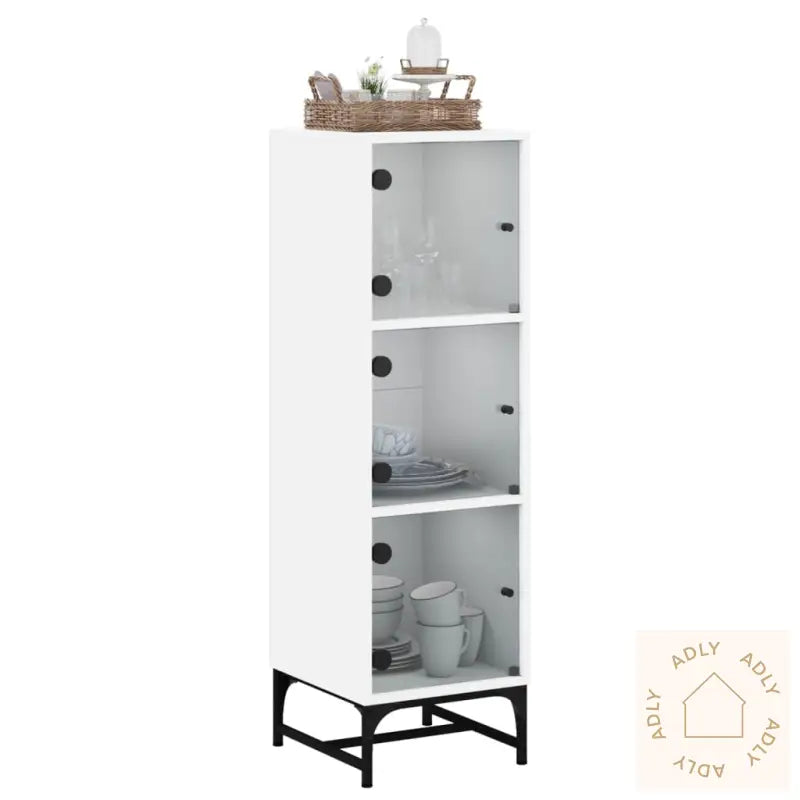 Highboard Med Glassdører Hvit 35X37X120 Cm