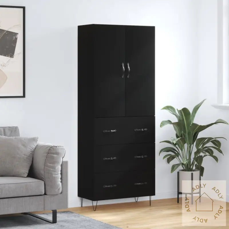 Highboard Svart 69,5X34X180 Cm Konstruert Tre