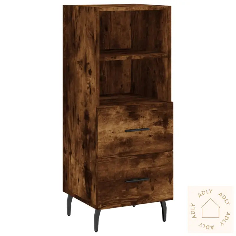 Highboard Røkt Eik 34,5X34X180 Cm Konstruert Tre