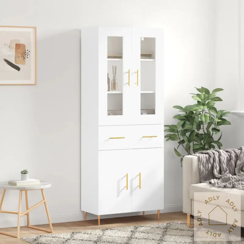Highboard Hvit 69,5X34X180 Cm Konstruert Tre