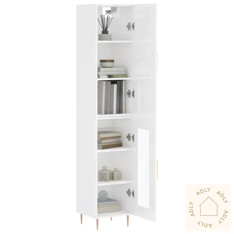 Highboard Høyglans Hvit 34,5X34X180 Cm Konstruert Tre