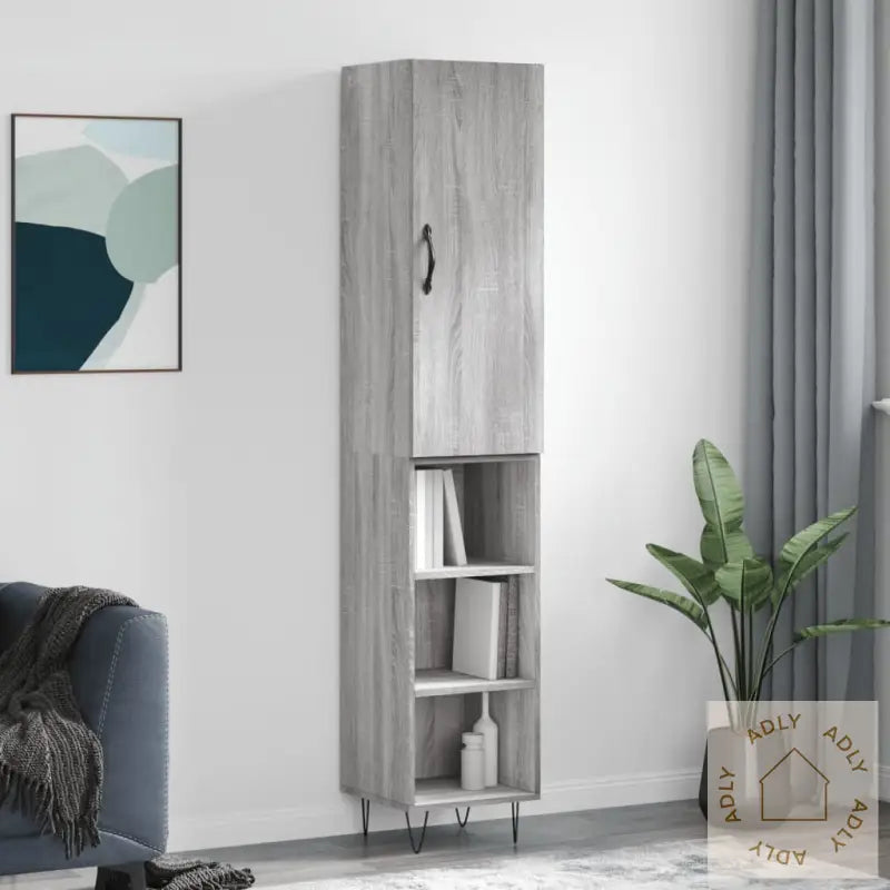 Highboard Grå Sonoma 34,5X34X180 Cm Konstruert Tre