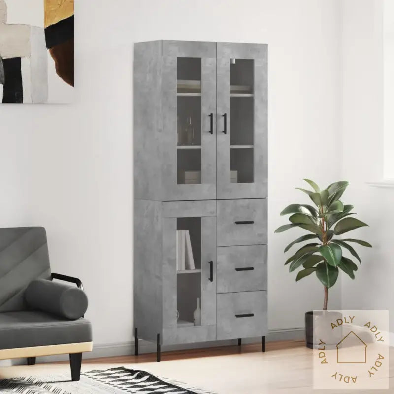 Highboard Betonggrå 69,5X34X180 Cm Konstruert Tre