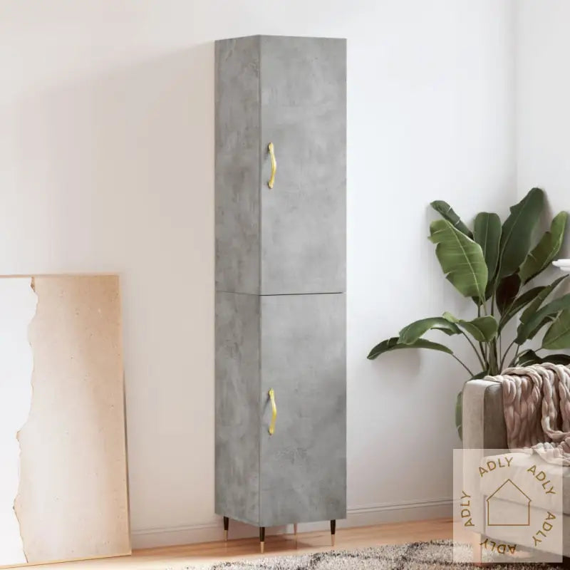 Highboard Betonggrå 34,5X34X180 Cm Konstruert Tre