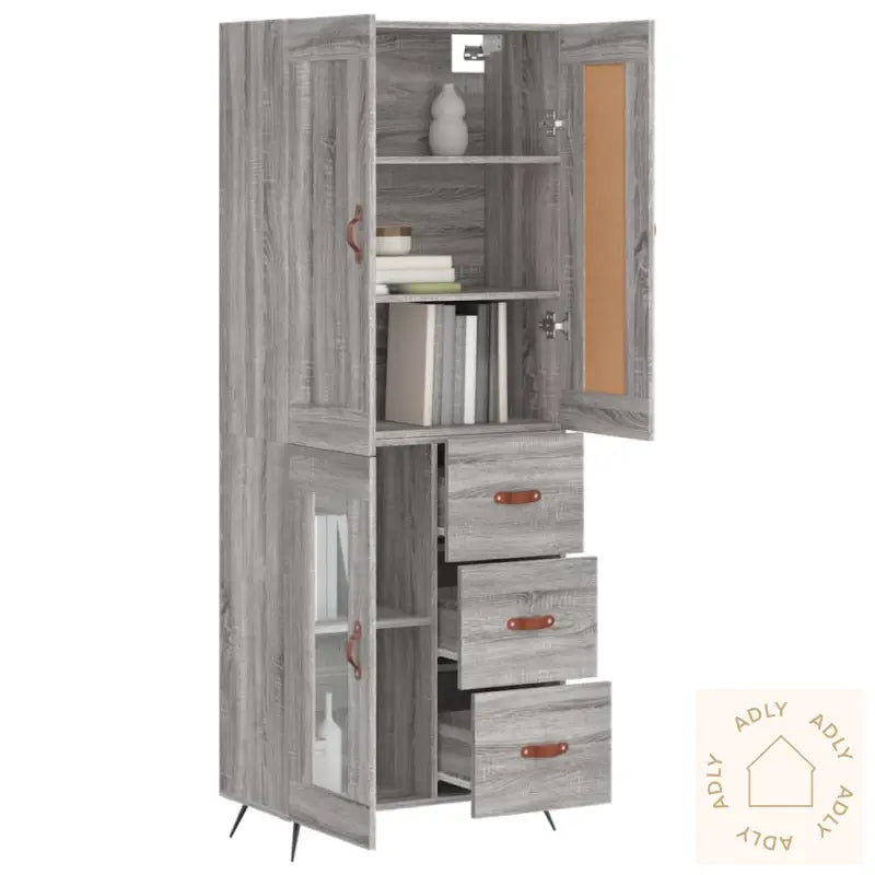 Highboard Grå Sonoma 69,5X34X180 Cm Konstruert Tre