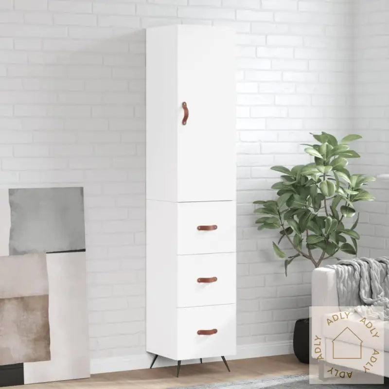 Highboard Hvit 34,5X34X180 Cm Konstruert Tre