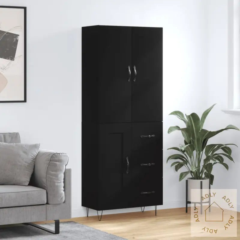 Highboard Svart 69,5X34X180 Cm Konstruert Tre