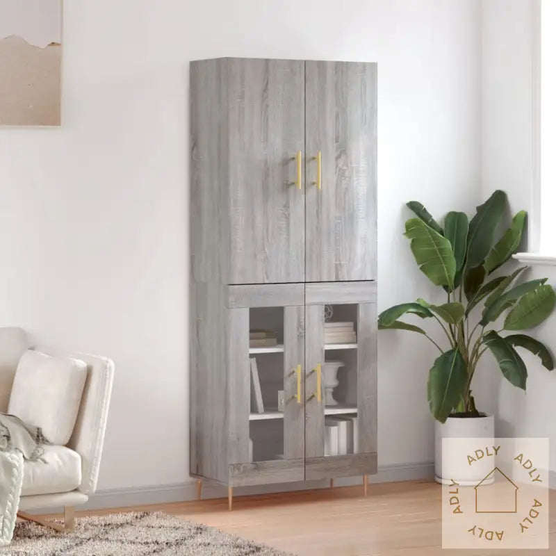 Highboard Grå Sonoma 69,5X34X180 Cm Konstruert Tre