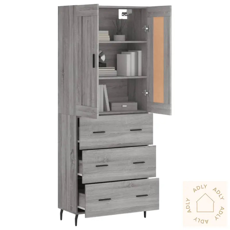Highboard Grå Sonoma 69,5X34X180 Cm Konstruert Tre