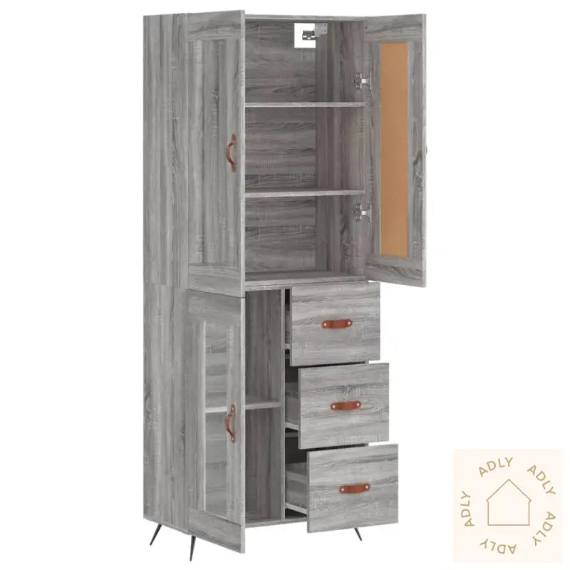 Highboard Grå Sonoma 69,5X34X180 Cm Konstruert Tre