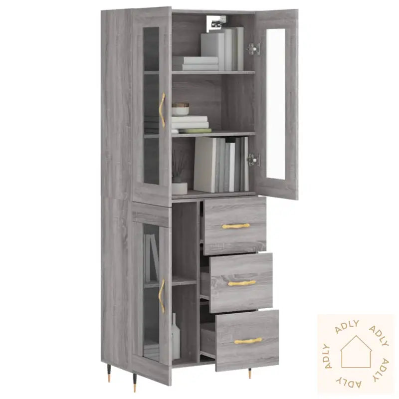 Highboard Grå Sonoma 69,5X34X180 Cm Konstruert Tre