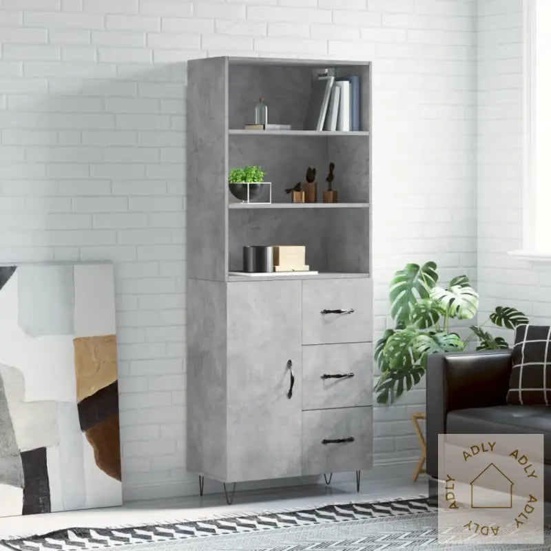 Highboard Betonggrå 69,5X34X180 Cm Konstruert Tre