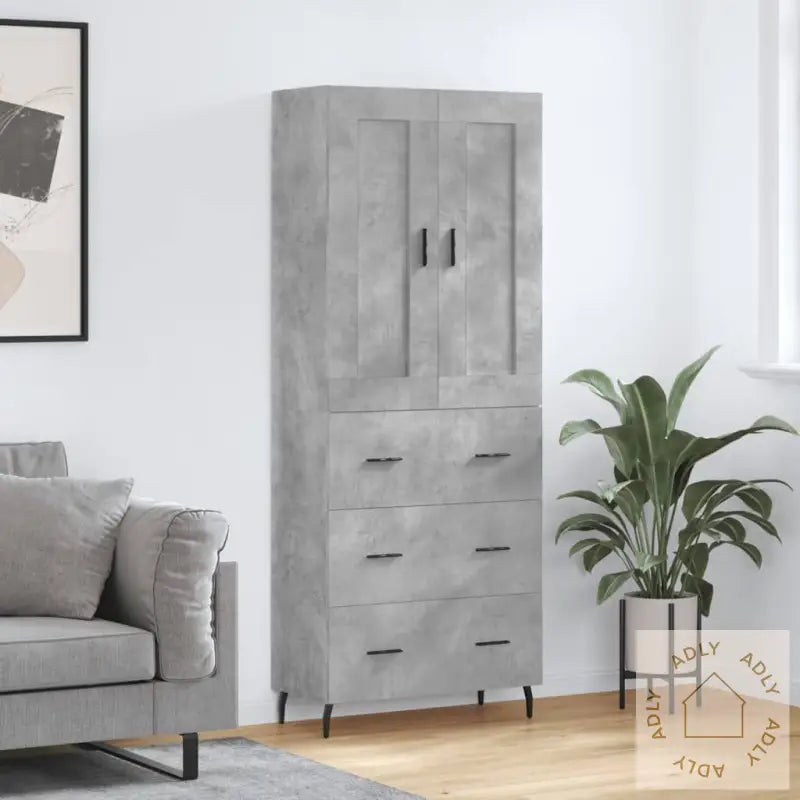 Highboard Betonggrå 69,5X34X180 Cm Konstruert Tre