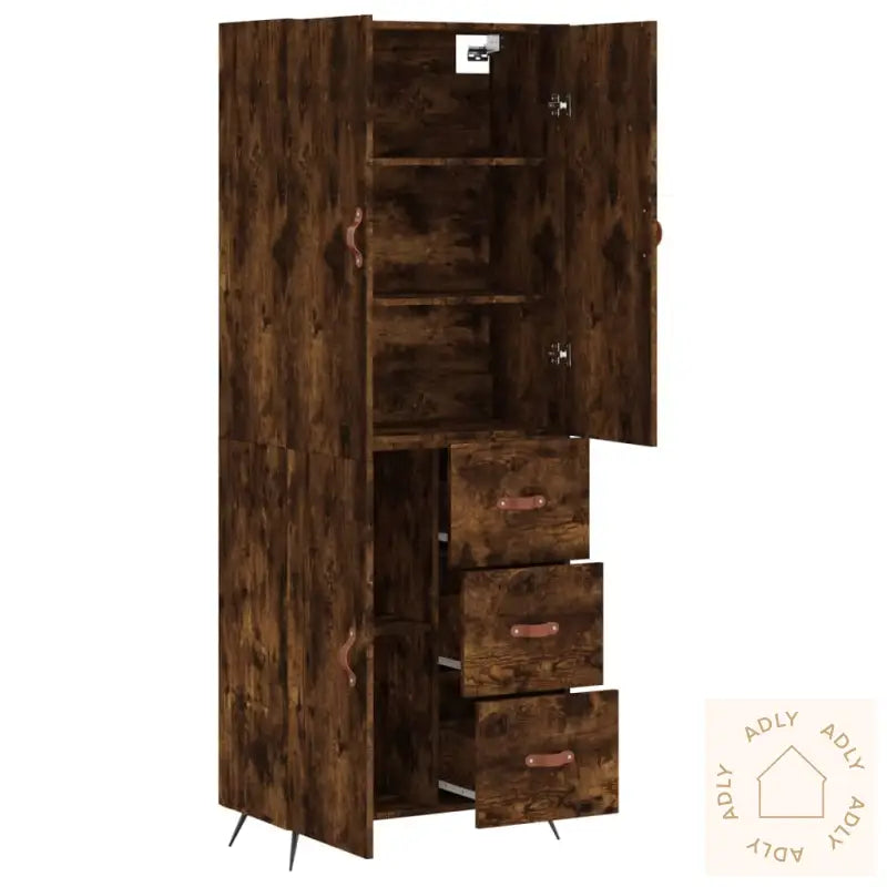 Highboard Røkt Eik 69,5X34X180 Cm Konstruert Tre