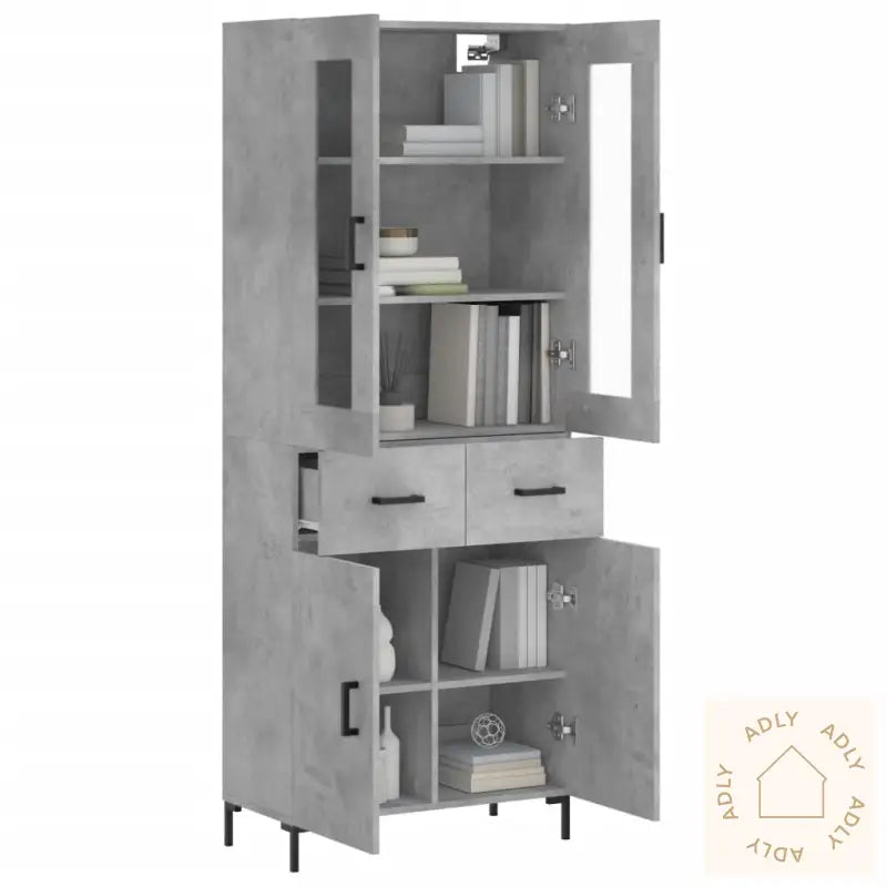 Highboard Betonggrå 69,5X34X180 Cm Konstruert Tre