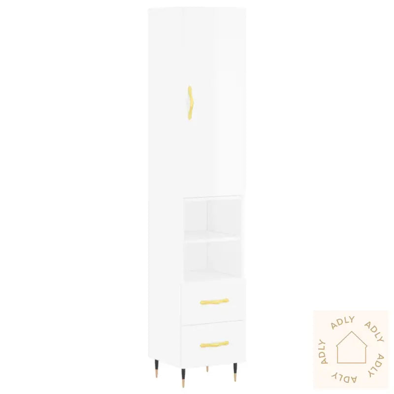 Highboard Høyglans Hvit 34,5X34X180 Cm Konstruert Tre