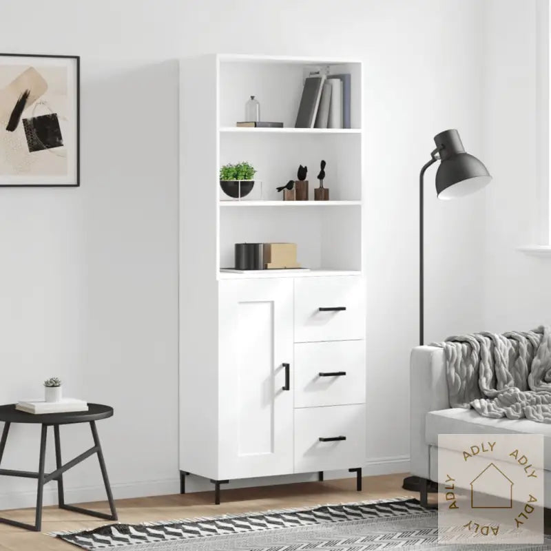 Highboard Hvit 69,5X34X180 Cm Konstruert Tre