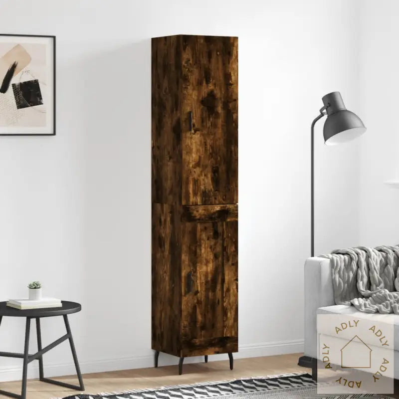 Highboard Røkt Eik 34,5X34X180 Cm Konstruert Tre