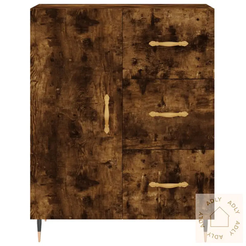 Highboard Røkt Eik 69,5X34X180 Cm Konstruert Tre