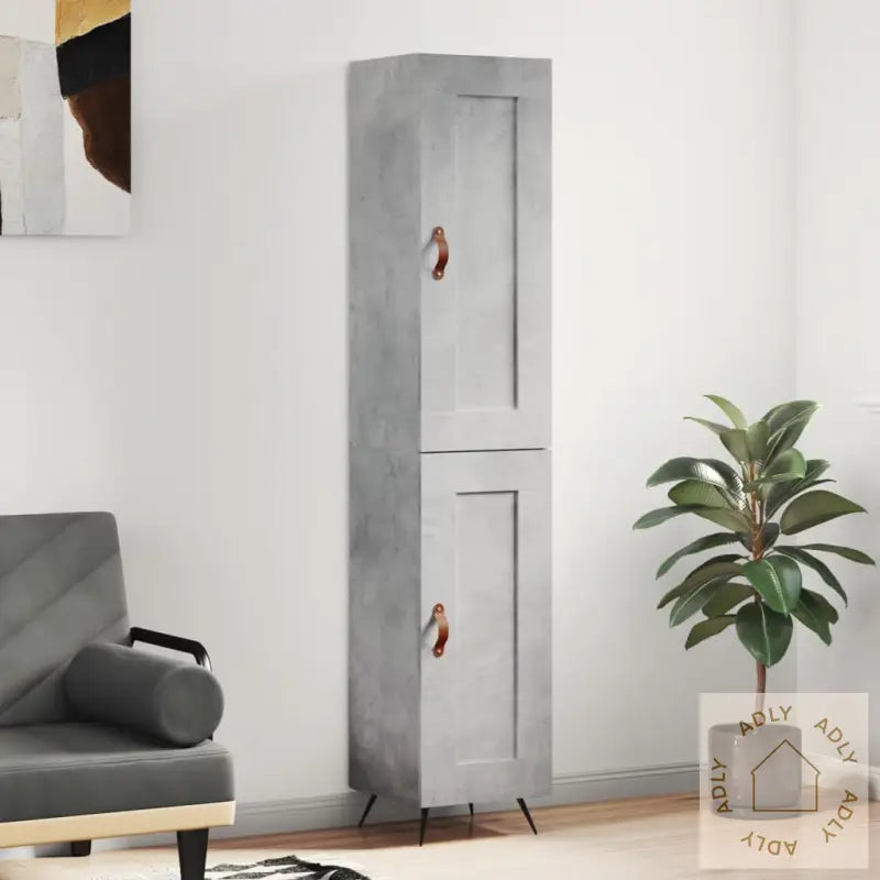 Highboard Betonggrå 34,5X34X180 Cm Konstruert Tre