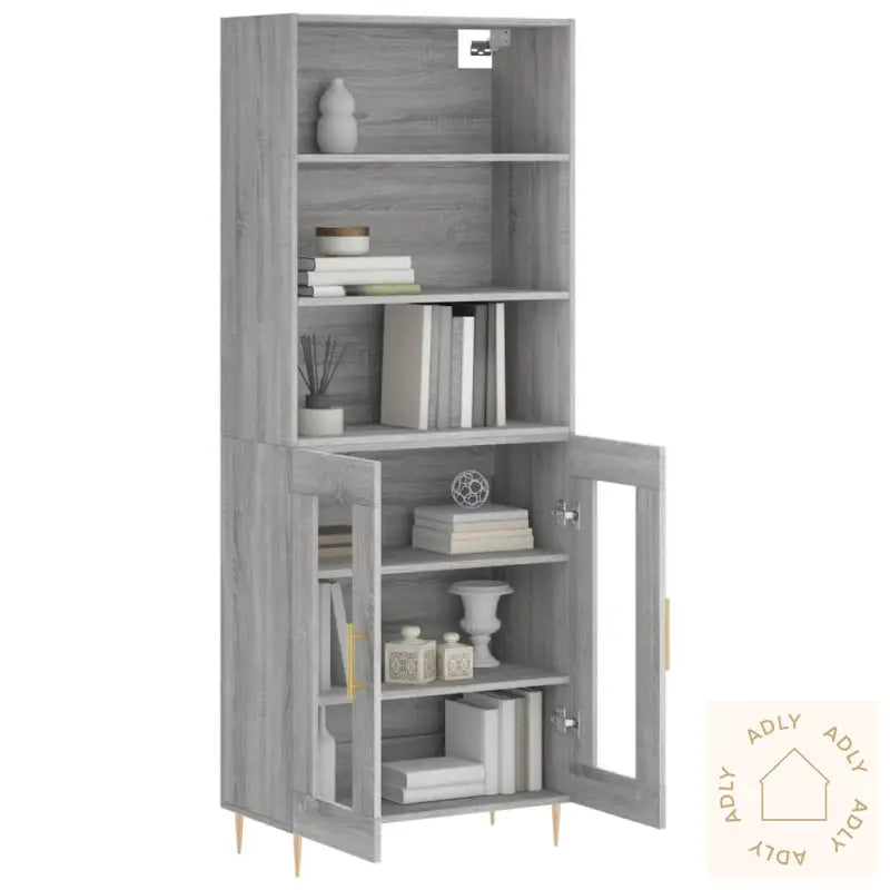 Highboard Grå Sonoma 69,5X34X180 Cm Konstruert Tre