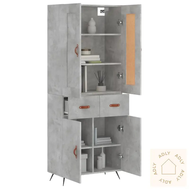 Highboard Betonggrå 69,5X34X180 Cm Konstruert Tre