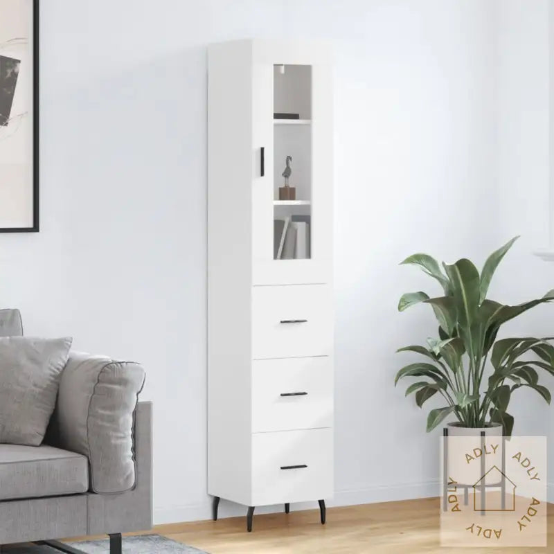 Highboard Hvit 34,5X34X180 Cm Konstruert Tre
