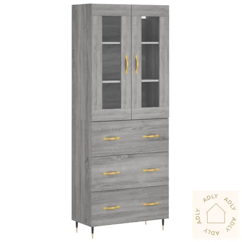 Highboard Grå Sonoma 69,5X34X180 Cm Konstruert Tre
